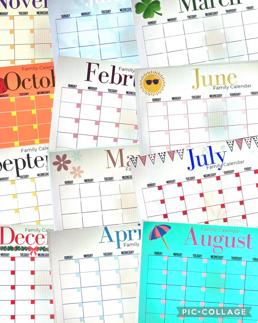 Downloadable Fun Family Printable Themed Monthly Calendar in - Etsy