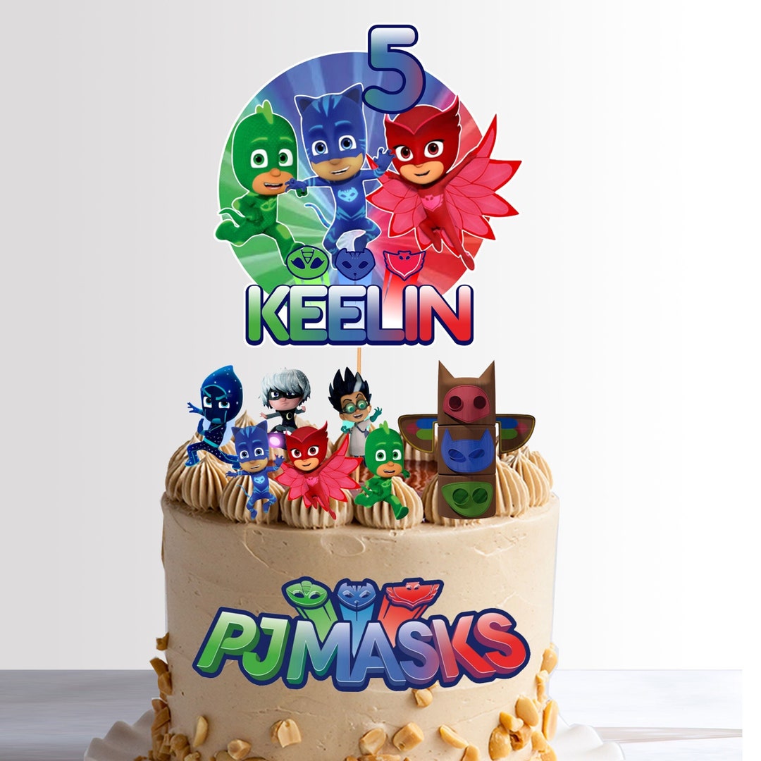 PJ Themed Happy Birthday Cake Topper With Character Digital Download Etsy