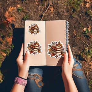 Autumn Fall Cozy Book Sticker: Rustic Charming Stack of Books for Book Lovers
