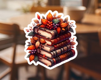Studio Ghibli sticker geïnspireerd op herfstverhalen: betoverde boekenstapelsticker