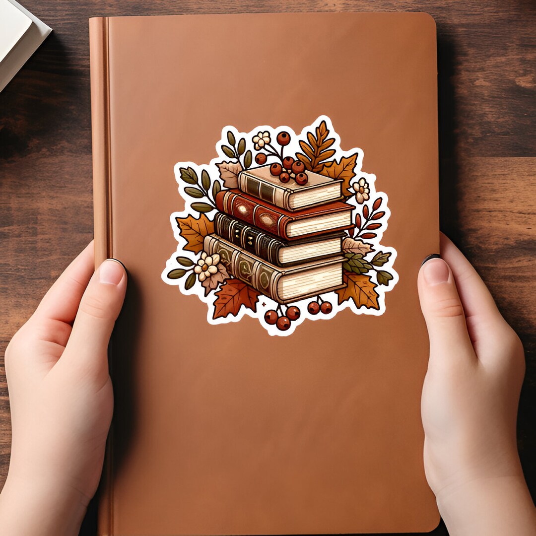 Autumn Fall Cozy Book Sticker: Rustic Charming Stack of Books for Book ...