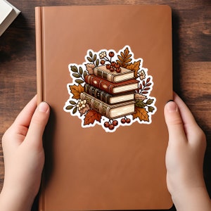 Autumn Fall Cozy Book Sticker: Rustic Charming Stack of Books for Book Lovers