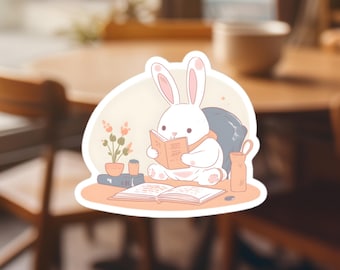 Reading Bunny Vinyl Sticker: Whimsical Book Lover Decal