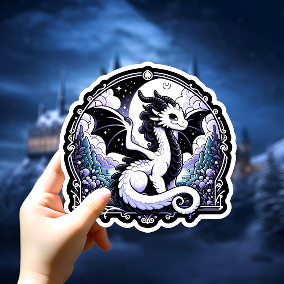 White Dragon Sticker | Mythical Fantasy Vinyl Decal | Dragon Lover Gift | Bookish Laptop & Water Bottle