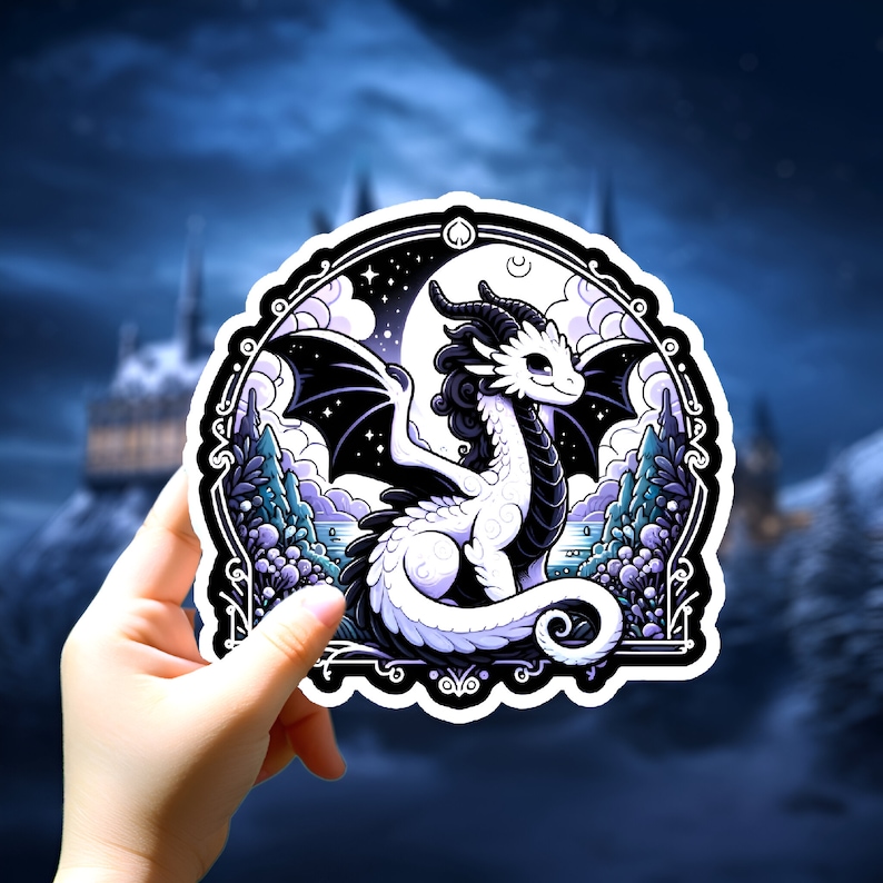 Enchanted Wizardry Night Sticker - Mystical Dragon Decal | Magical Fantasy Art for Spellbinders and Sorcery Fans |  Laptops and Journals"