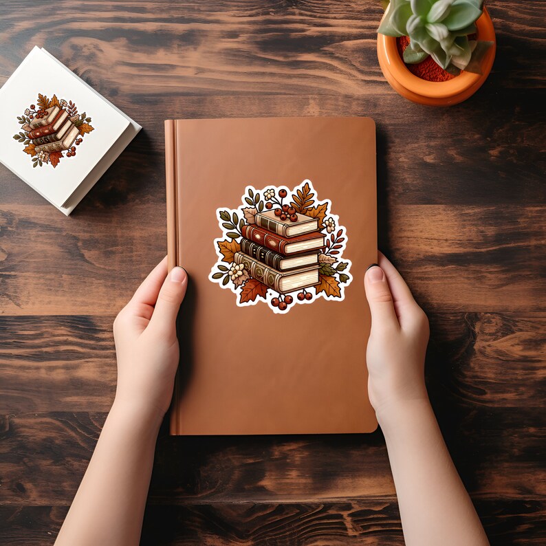 Autumn Fall Cozy Book Sticker: Rustic Charming Stack of Books for Book Lovers