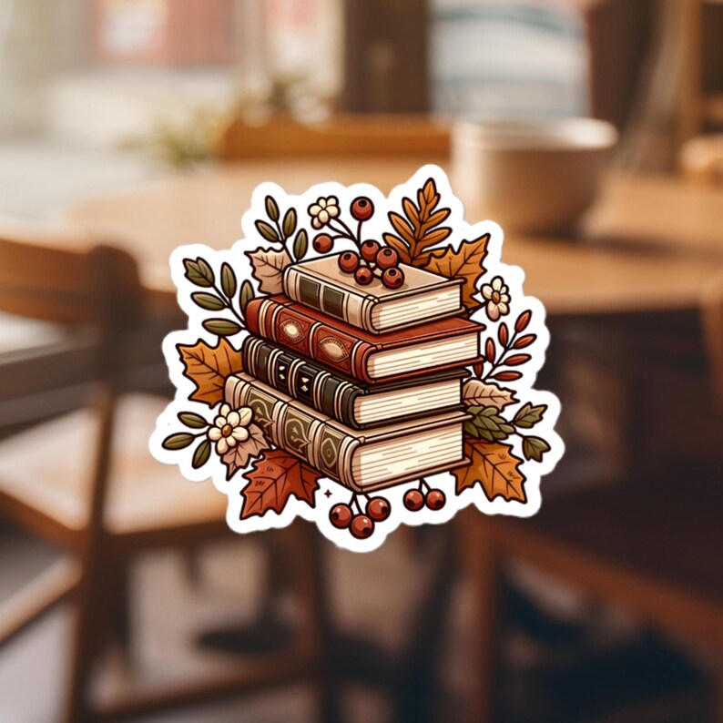 Autumn Fall Cozy Book Sticker: Rustic Charming Stack of Books for Book Lovers