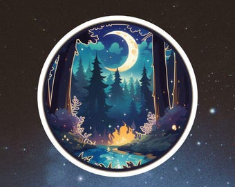 Whimsical Night Sky Forest Sticker - Vinyl Decal for Laptops & Water Bottles