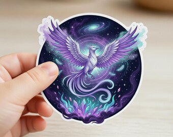 Kosmischer Phoenix Aufkleber, Galaxy Vogel Aufkleber, Lila Fantasy Kreatur, wasserfester Vinylaufkleber