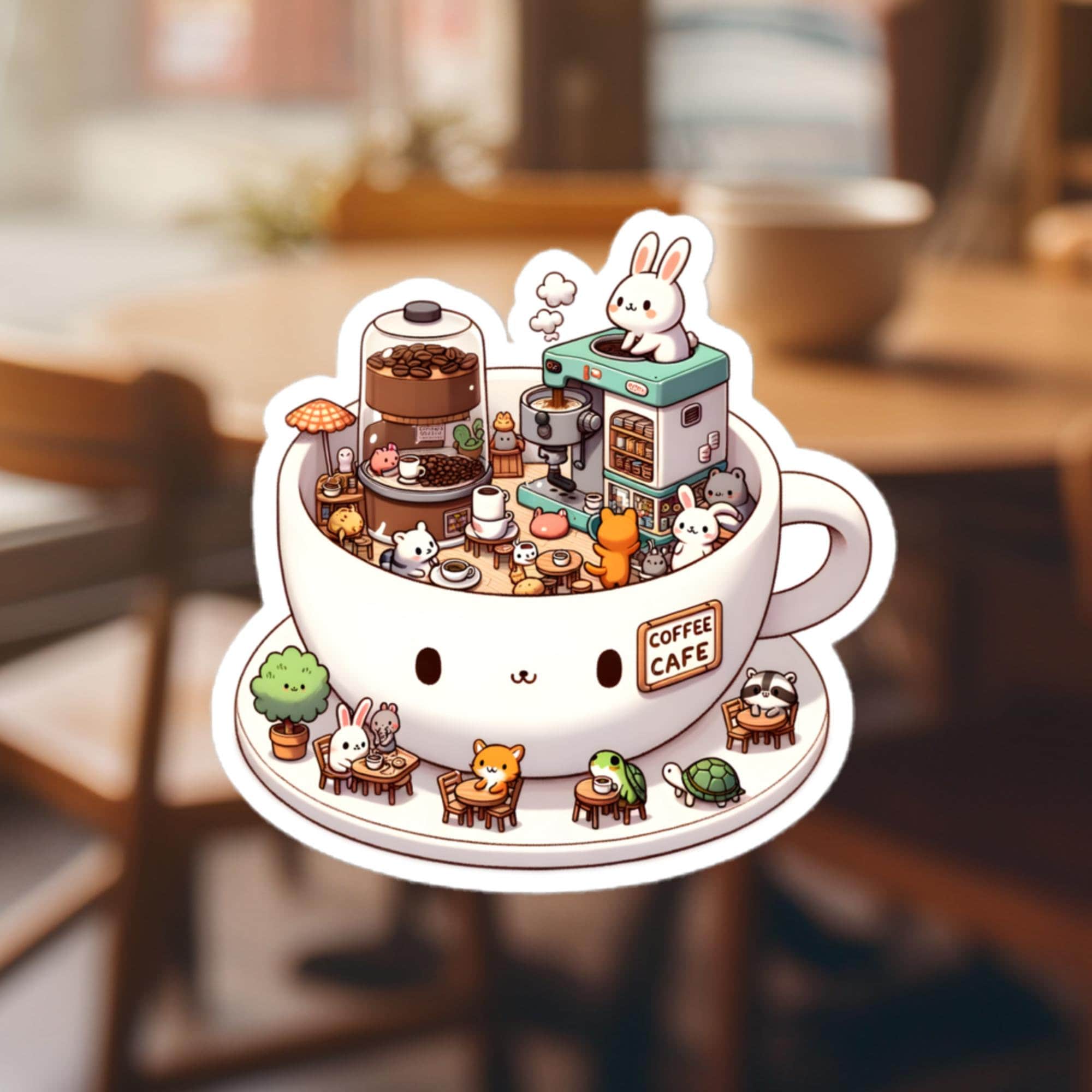 Enchanted Coffee Cafe Animated Critters' Coffeehouse Vinyl Sticker Etsy