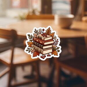 Autumn Fall Cozy Book Sticker: Rustic Charming Stack of Books for Book Lovers