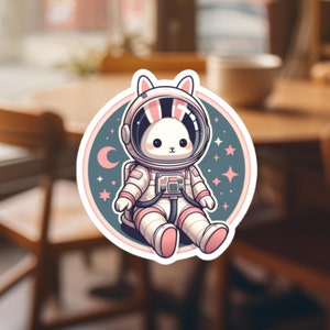 Cottagecore Bunny Astronaut Sticker - Kosmische Konijn Sticker, Pastel Space Art, Rustiek Ontmoet Kosmisch, Duurzaam Waterdicht, Journal Laptop Decor