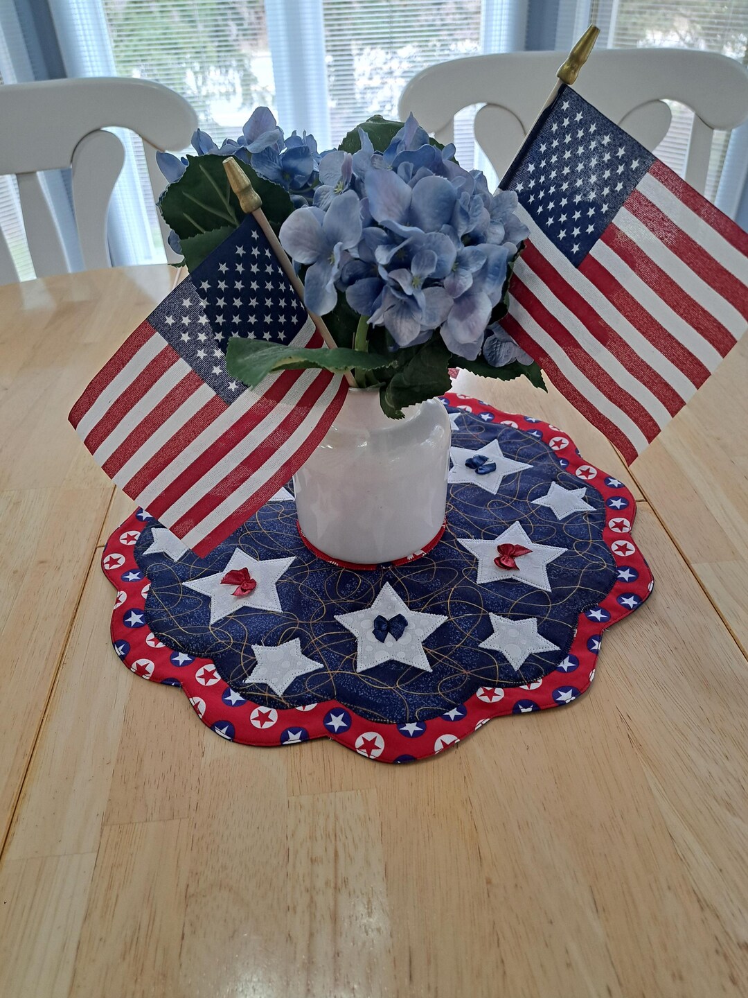 Patriotic Candle Mat/table Topper With Red & Blue Bows 14 Inches in ...
