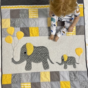 Baby Quilt ~ Elephants ~ Hand Made Elephant Quilt ~ Mommy and Me Pattern ~ 38" x 51" ~ Hand Made