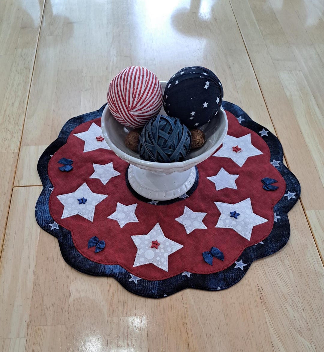 Patriotic Candle Mat: Quilted Table Topper, Red White Blue Decor. 14 ...