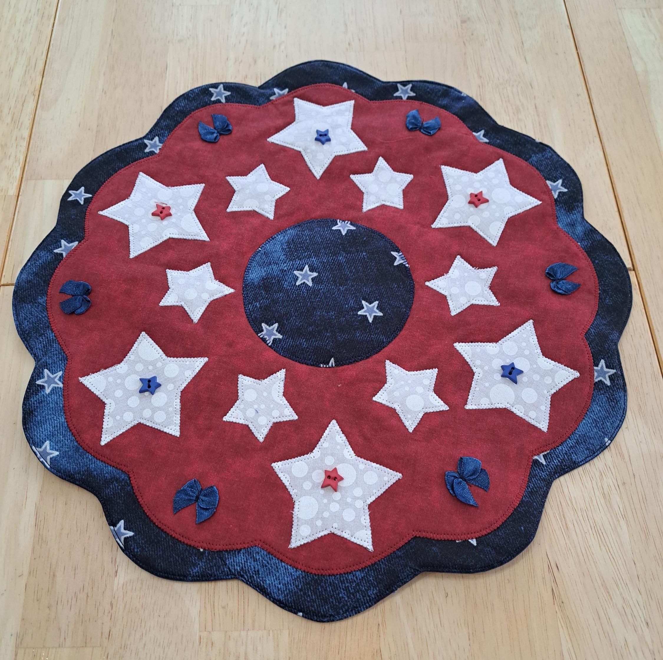 Patriotic Candle Mat: Quilted Table Topper, Red White Blue Decor. 14 ...