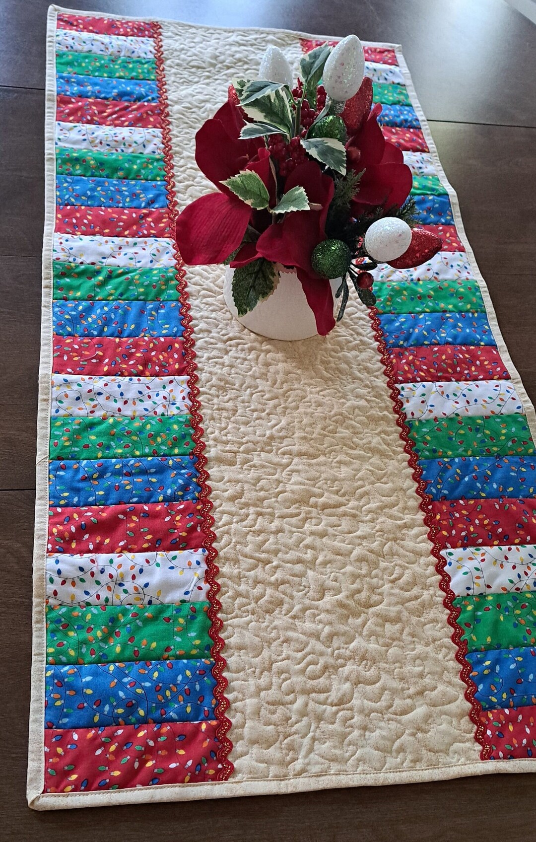 Christmas Lights Quilted Table Runner Holiday Lights Table Etsy
