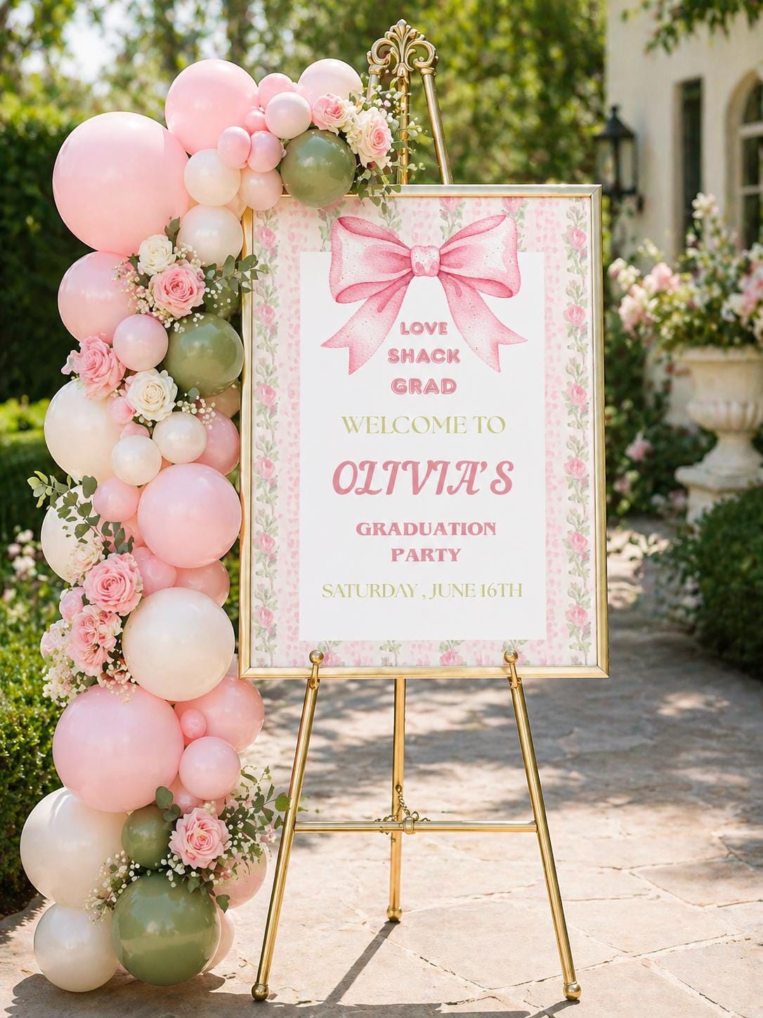 Editable Pink Coquette Graduation Welcome Sign, Love Shack Grad Party ...