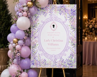 Bridgerton Bridal Shower Welcome Sign, Diamond of the Season bridal shower Poster, Lavender Wisteria Tea Party, Garden patty welcome sign