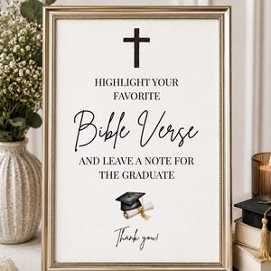 Christian Graduation Guestbook Sign, Highlight Your Favorite Bible Verse Poster, Religious Grad Party Decor, Scripture Guest Book Table Sign
