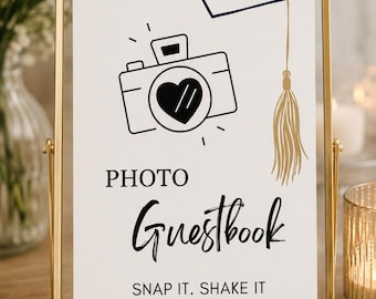 Tabliczka z fotografią na zakończenie roku szkolnego, dekoracje na przyjęcie z okazji ukończenia szkoły, plakat do księgi gości Polaroid, tabliczka z aparatem na Instagramie, Snap It Shake It Stick It