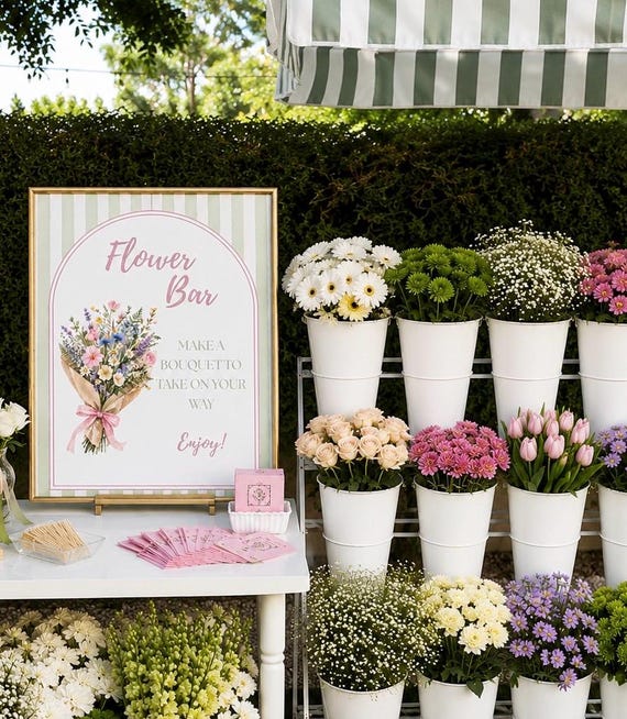 Flower Bar Sign Template, Bridal Shower Activity Decor, Make a Bouquet Favor Sign, Bloom bar Bridal Shower, Cottagecore Garden