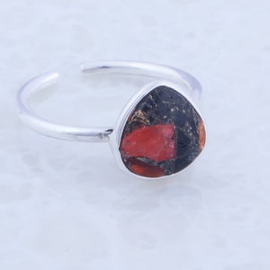 Orange and Black Jade Ring: Handcrafted 925 Sterling Silver Band