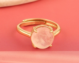 18k Gold Plated Rainbow Moonstone Ring - Prong Set Women's Sparkling Gemstone Jewelry Gift Option