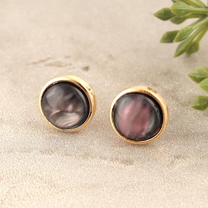Abalone Shell Stud Earrings: 18k Gold Plated Bezel Posts, Minimalist Organic Jewelry