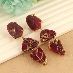 Red Ruby Copper Turquoise Drop Earrings: 18k Gold Plated Dangle Drop Jewelry