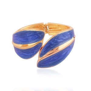 Blue Enamel Statement Bangle Bracelet, Bold Gold Plated Pink Chunky Cuff, Handmade Brass Jewelry, Unique Fashion Assessory Gift for Her