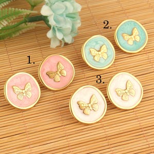 Milk Green Butterfly Enamel Stud Earring - Gold Plated Inspired Earrings - Women Cute Earrings - Dainty Gold Butterfly Earrings Gift