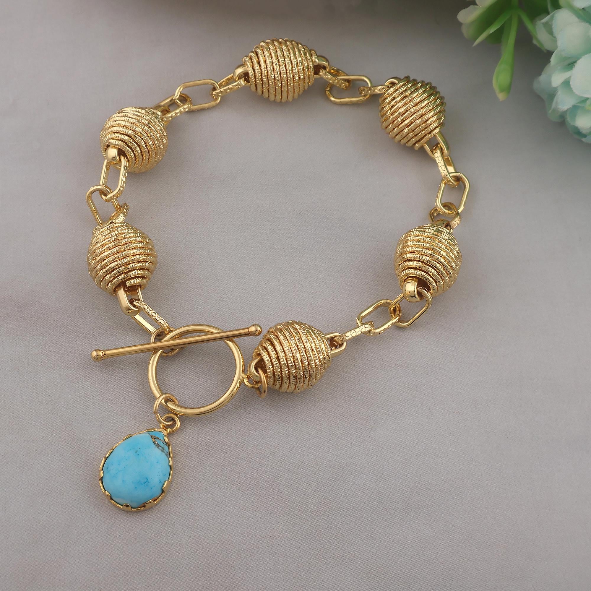Teardrop Turquoise Bracelet: 18k Gold-Plated Link Chain