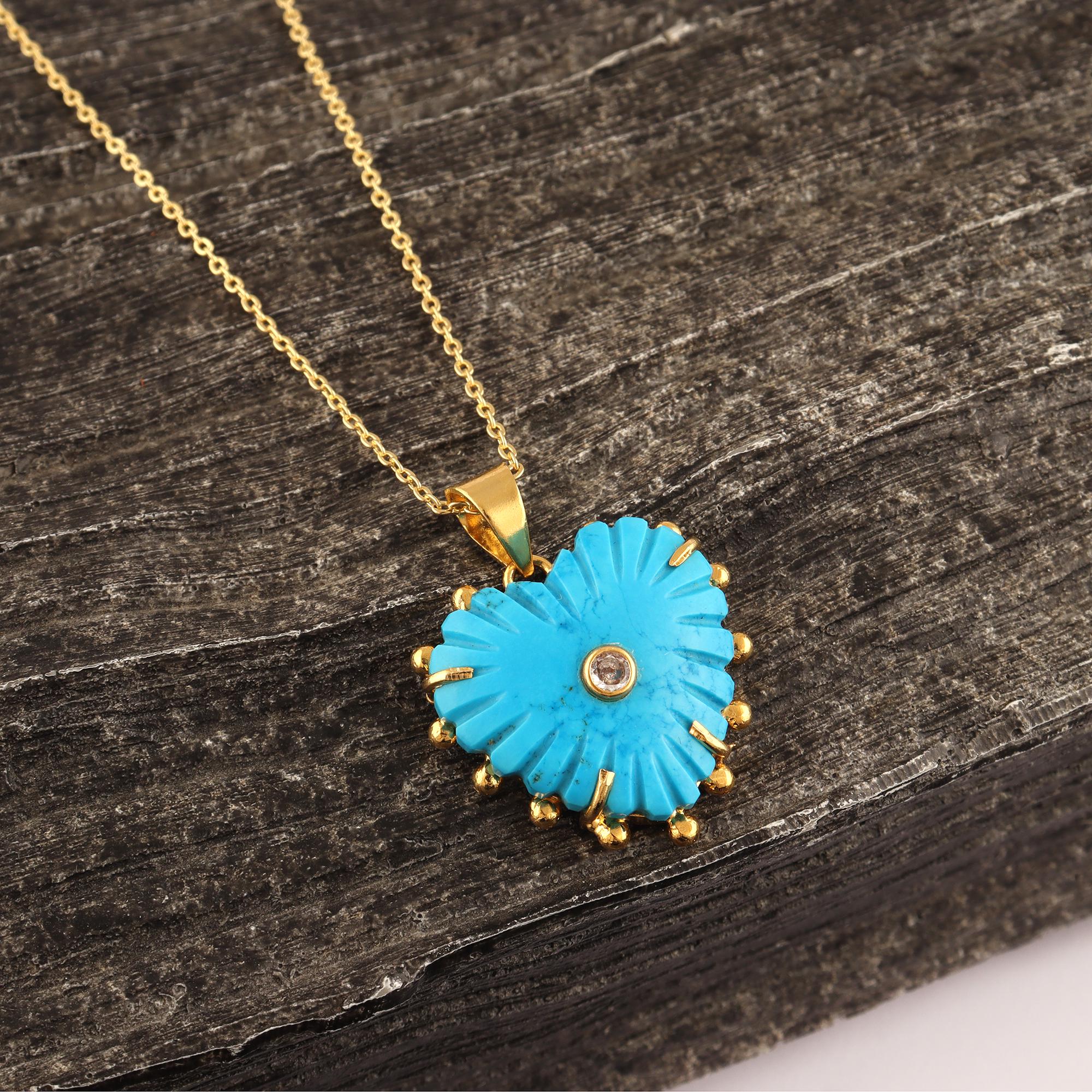 Turquoise Heart Pendant Necklace: 18k Gold Filled Chain