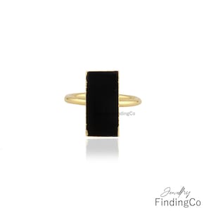 Black Onyx Rectangle Ring: 18k Gold Plated Adjustable Boho Ring