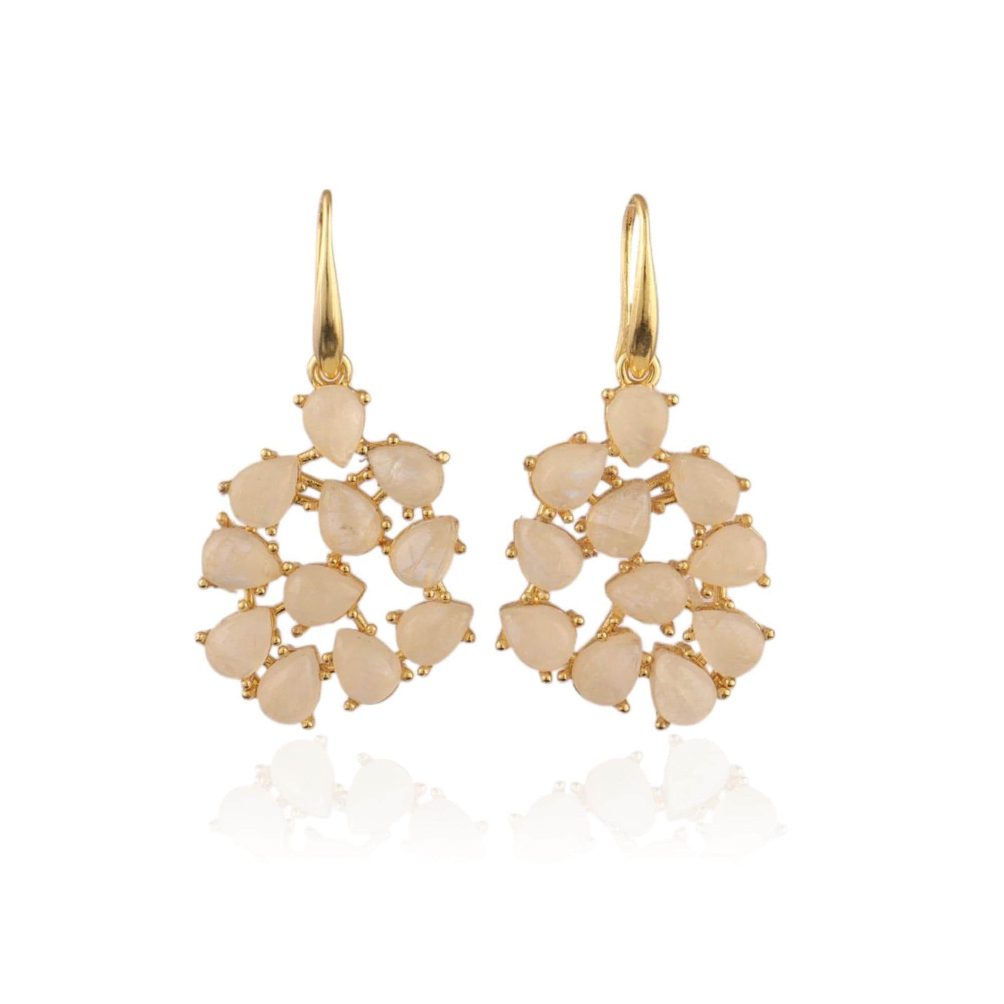 18k Gold Plated Moonstone Earrings: Handmade Teardrop Dangle