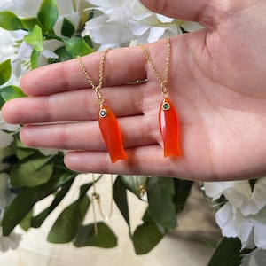 Fish Gold Necklace with Tiny Stone Eye, Dainty Carnelian Fish, Animal Fish Pendant, 18k Gold Plated Cute Gemstone Fish Necklace