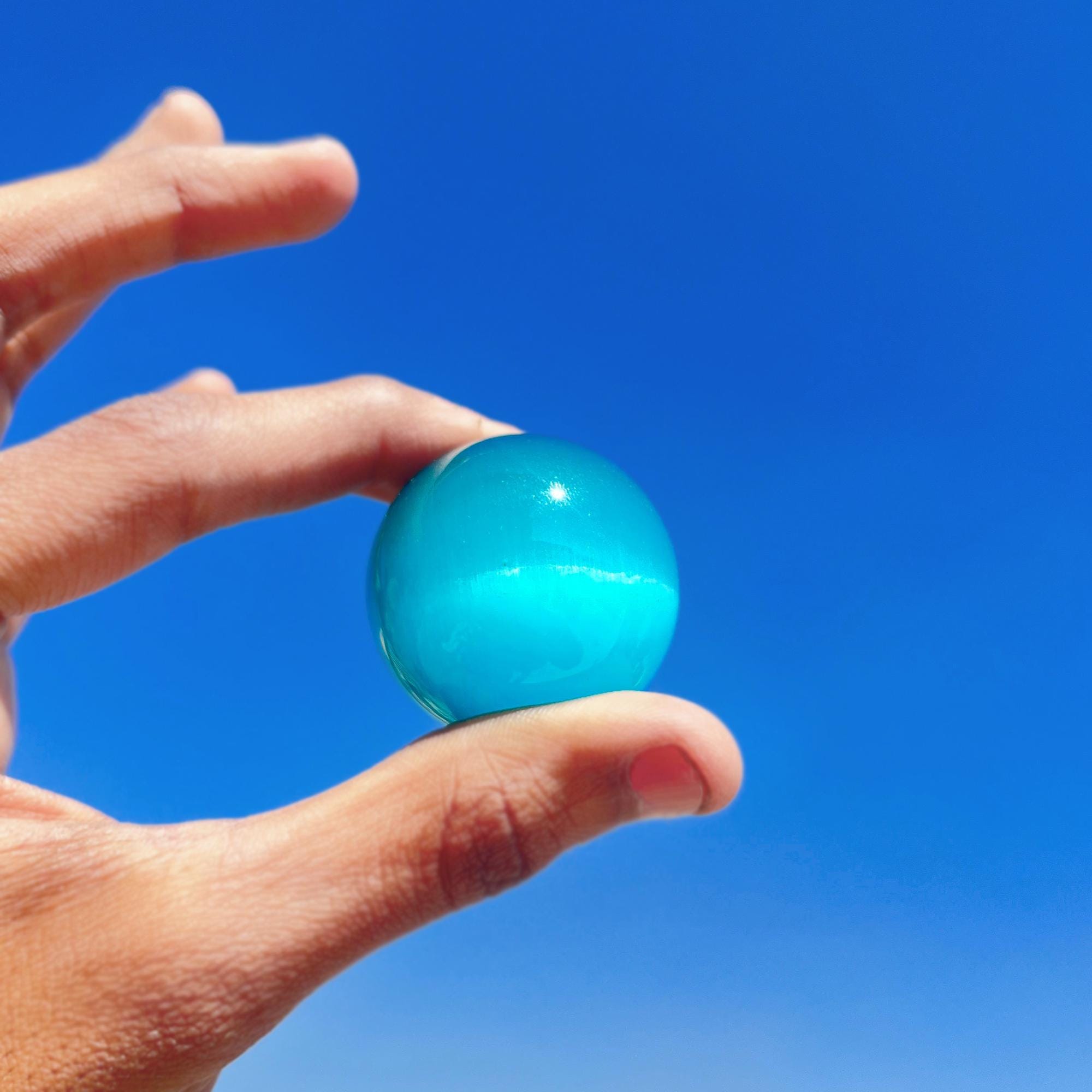 Sky Blue Cat's Eye Crystal Sphere: Healing Reiki Stone