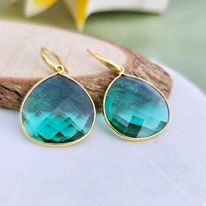 Apatite Quartz Gemstone Pear Drop Earrings: Black Onyx, Cats Eye Bezel Set Dangle Jewelry