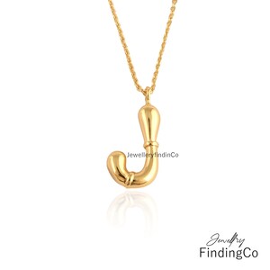 Collar con colgante de latón con letra inicial - Collar abultado chapado en oro de 18 quilates - Collar grueso con letra J en 3D - Regalo de joyería personalizado