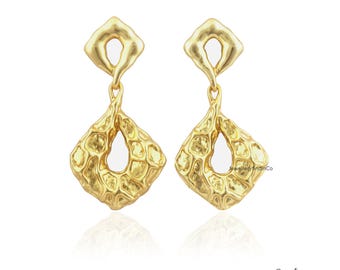 Hammered 18k Yellow Gold Plated Earrings: Elegant Statement Jewelry