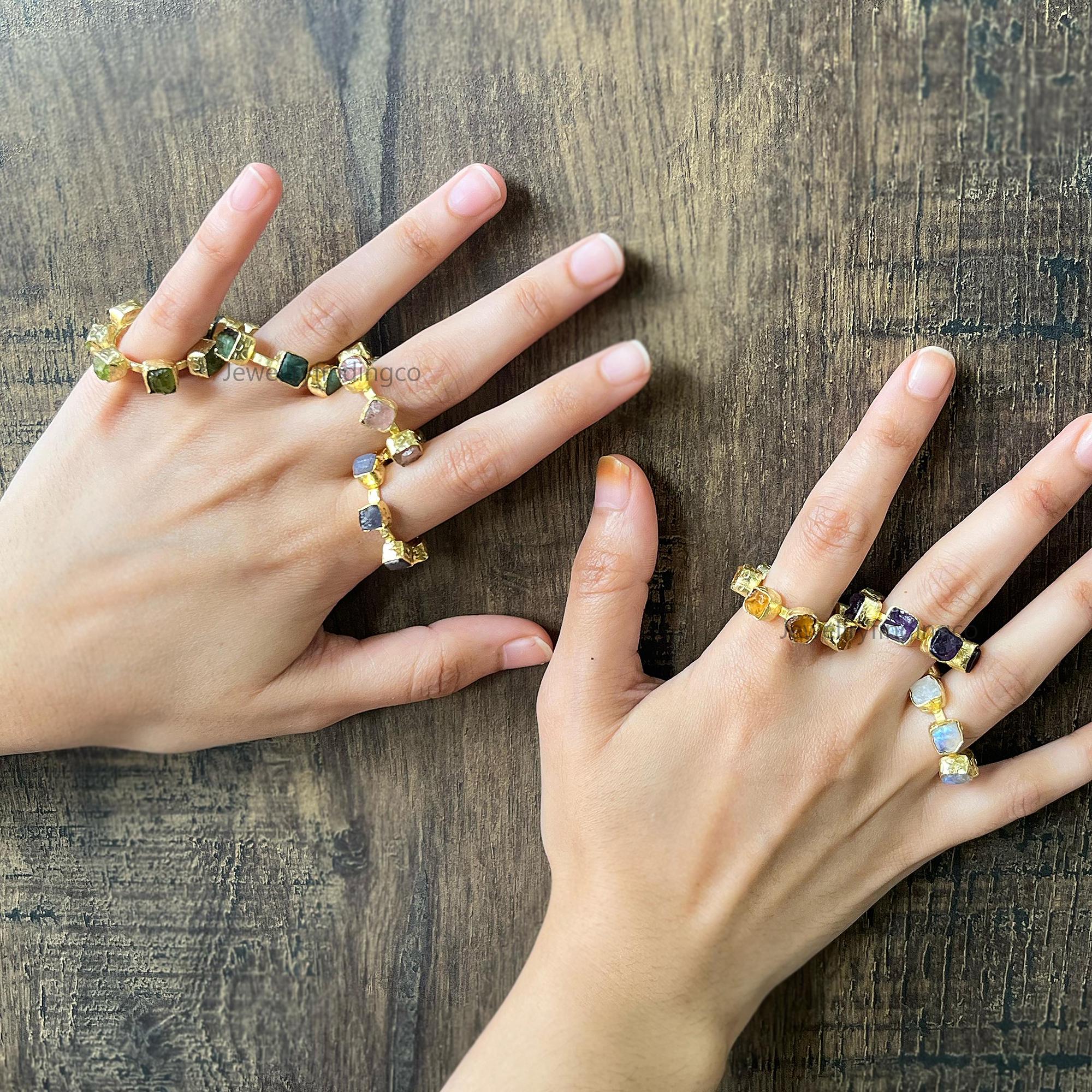 Raw Gemstone Ring: Gold Plated Brass, Handmade Size 7