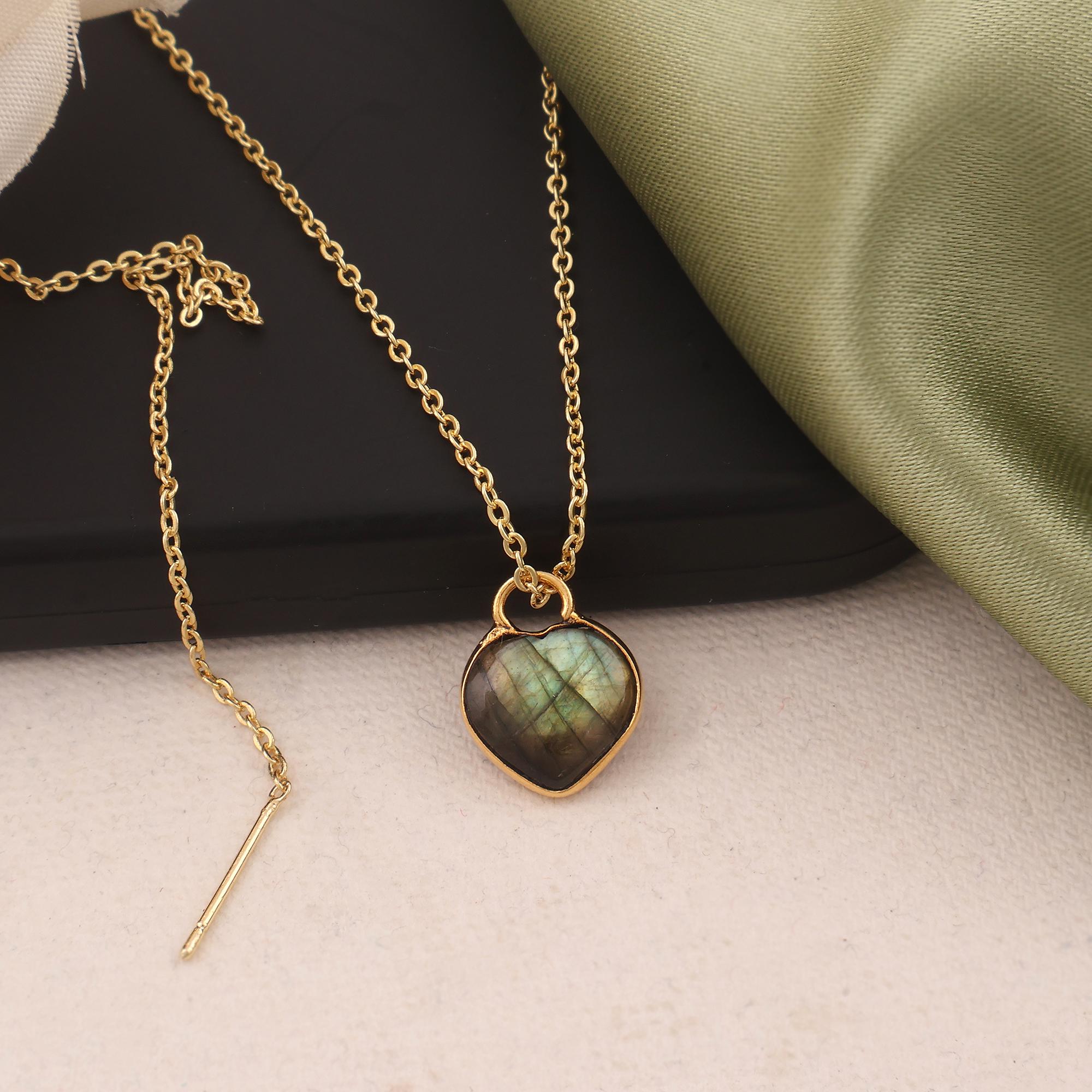 Minimalist Labradorite Pendant Necklace - Bezel Set Gold Plated Trendy Statement Jewelry