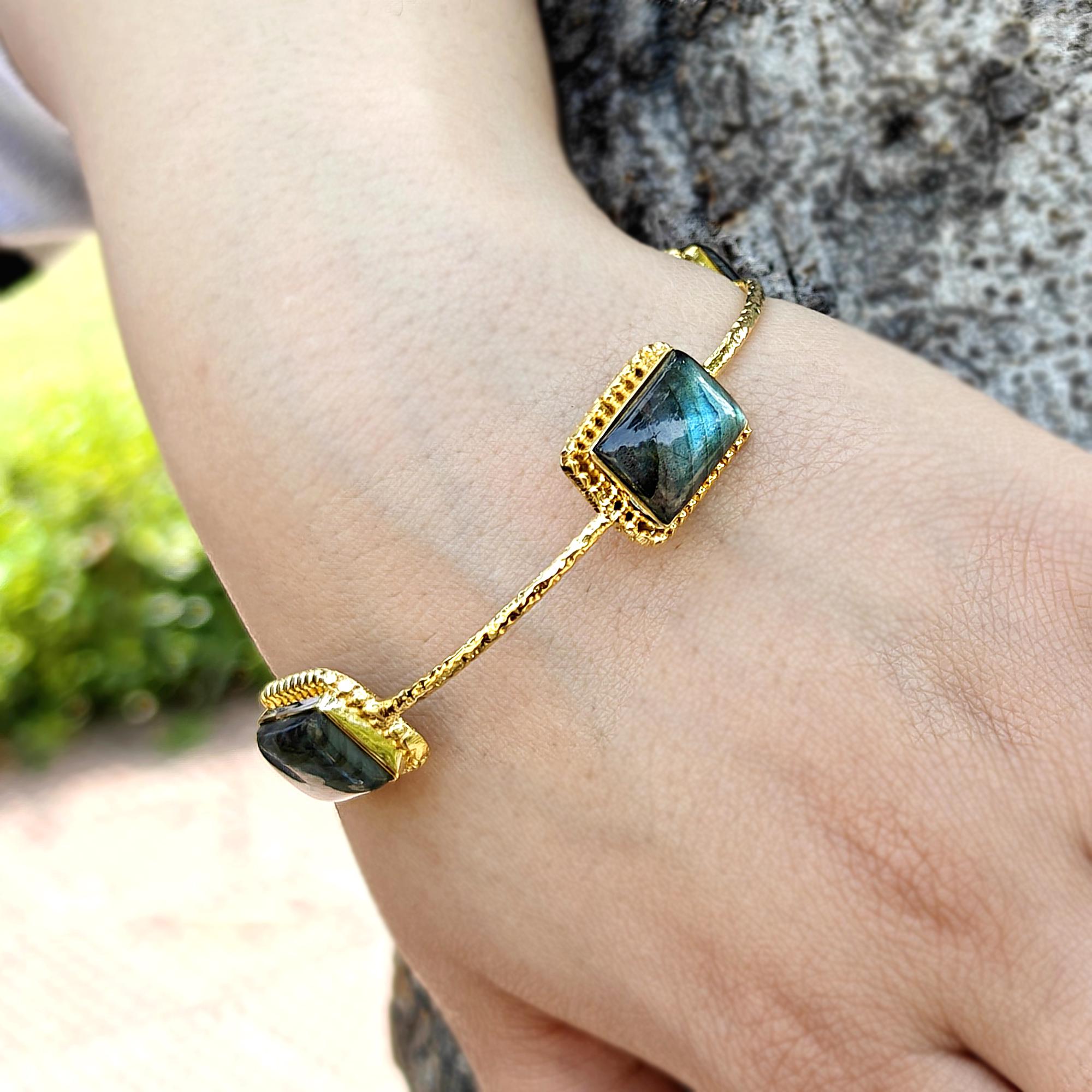 Statement Labradorite Gemstone Bangle: Gold Plated Minimalist Cuff Bracelet Jewelry