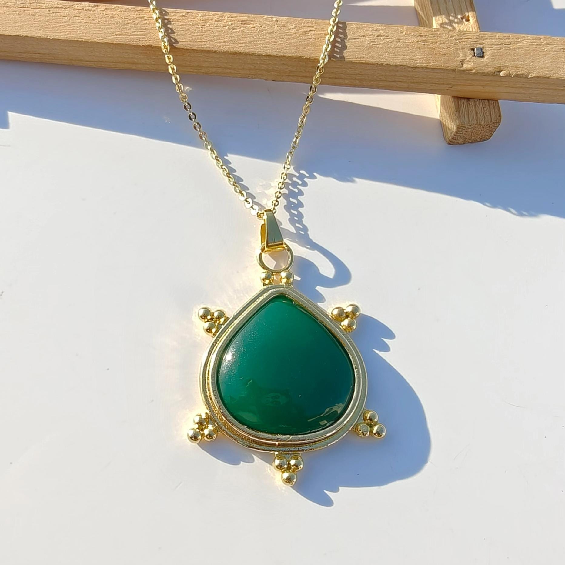 Handmade Brass Gold Plated Heart Shaped Pendant: Black Onyx