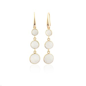 White Chalcedony Dangle Earrings, Gold Plated Bezel Setting Gemstone Earring, Drop Bohemian Earrings, Birthday Gifts for Her