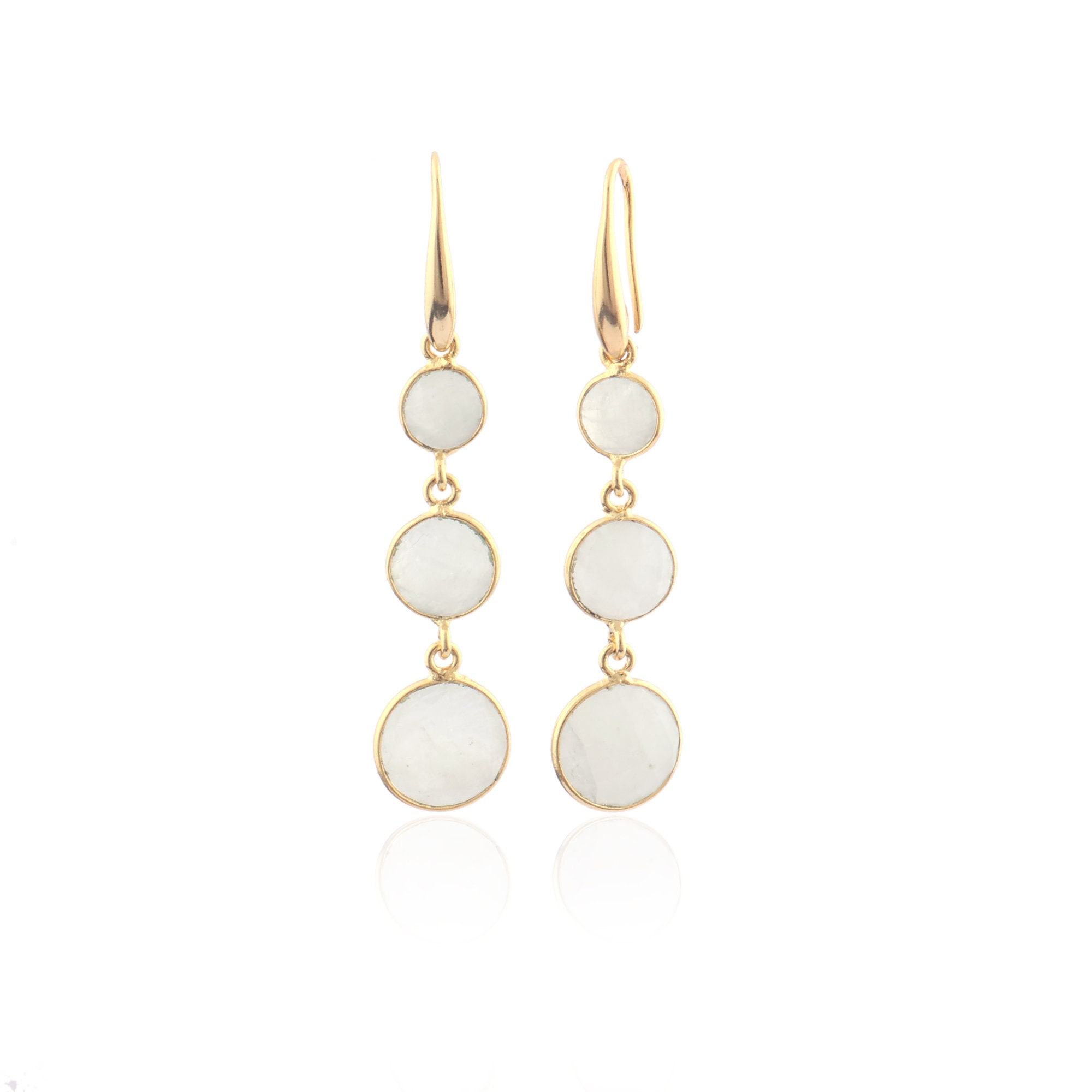 Rainbow Moonstone Dangle Earrings: 18k Gold Plated Bohemian Jewelry