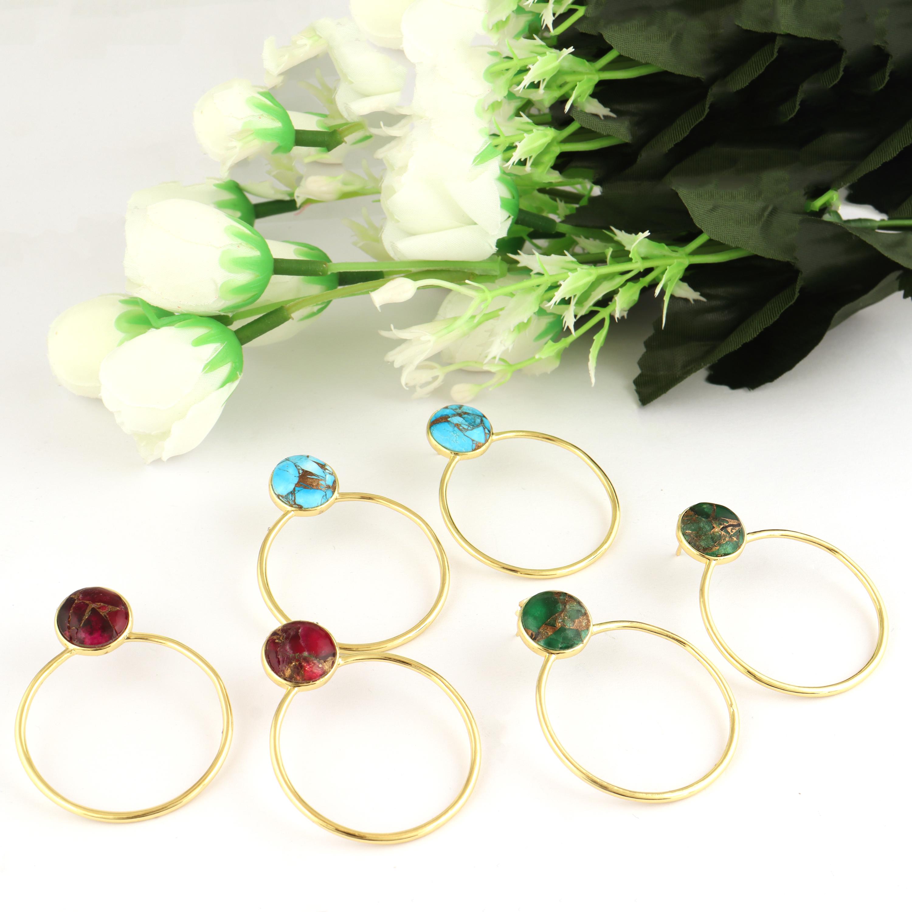Mohave Turquoise Hoop Earrings: Gold-Plated Brass, Gemstone Jewelry