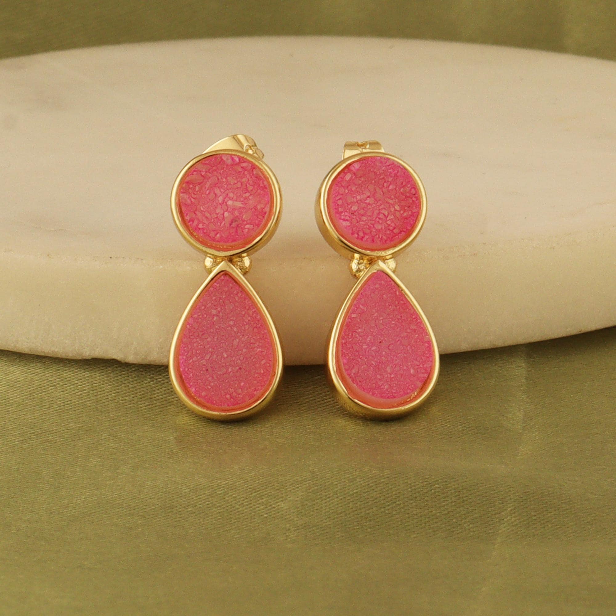 Gold-Plated Sugar Druzy Earrings: Handmade Sparkling Studs