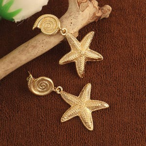 Gold Plated Starfish Seashell Earrings: Boho Coastal Jewelry